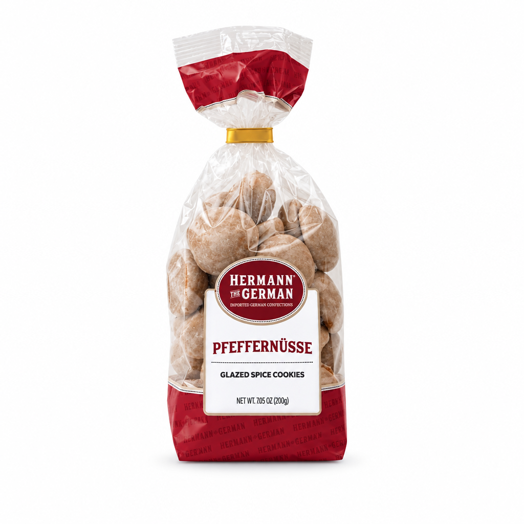 Hermann the German Pfeffernüsse – Glazed Spice Gingerbread Cookies package on a white background