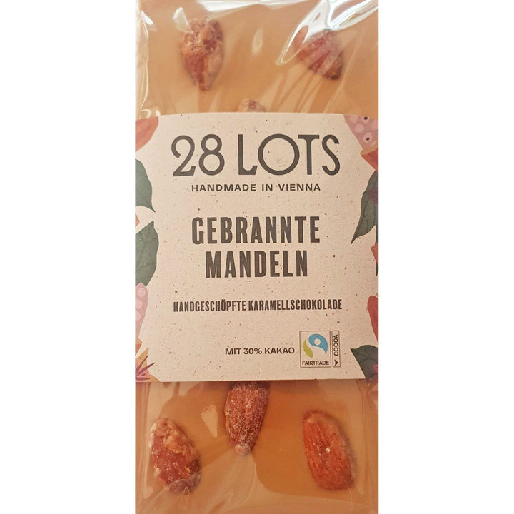 28 Lots caramel chocolate with roasted almonds bar, front view