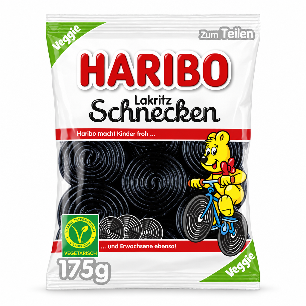 Haribo Rotella Lakritz Schnecken licorice wheels, 175 g bag, front view