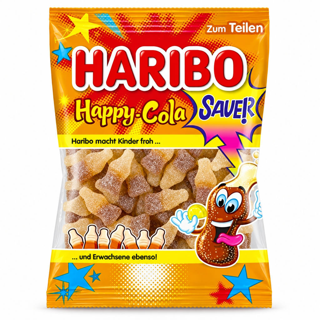 Haribo Happy Cola Sauer sour gummies, 175 g bag, front view