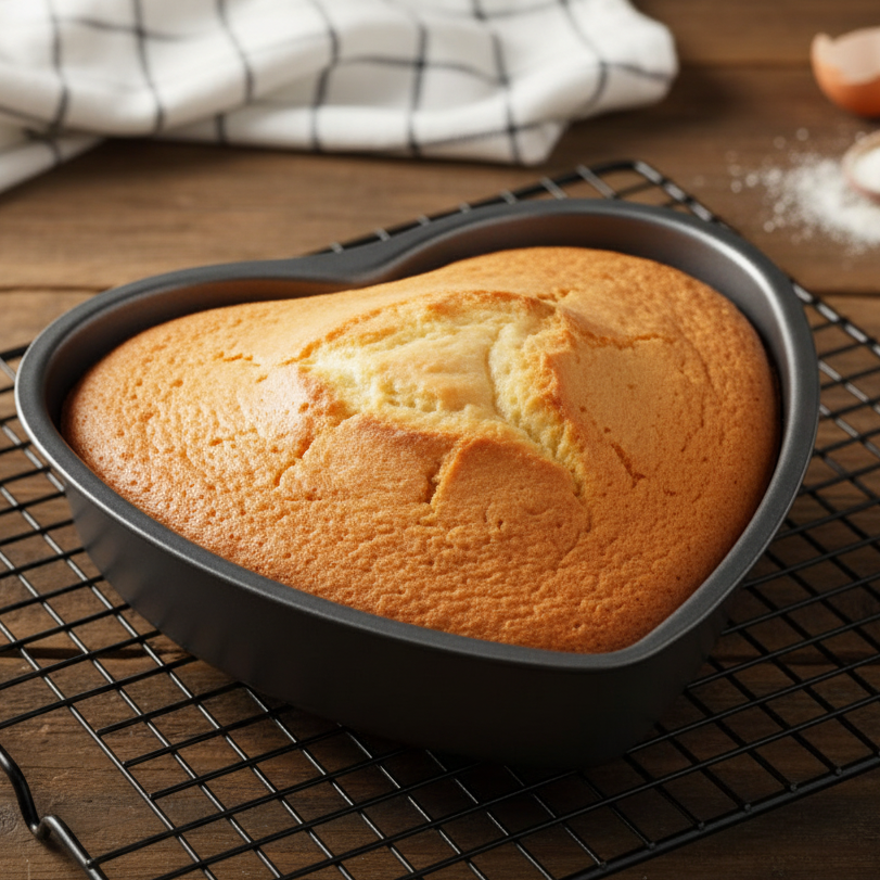Heart-shaped cake baked in a Fox Run 8-inch non-stick pan
