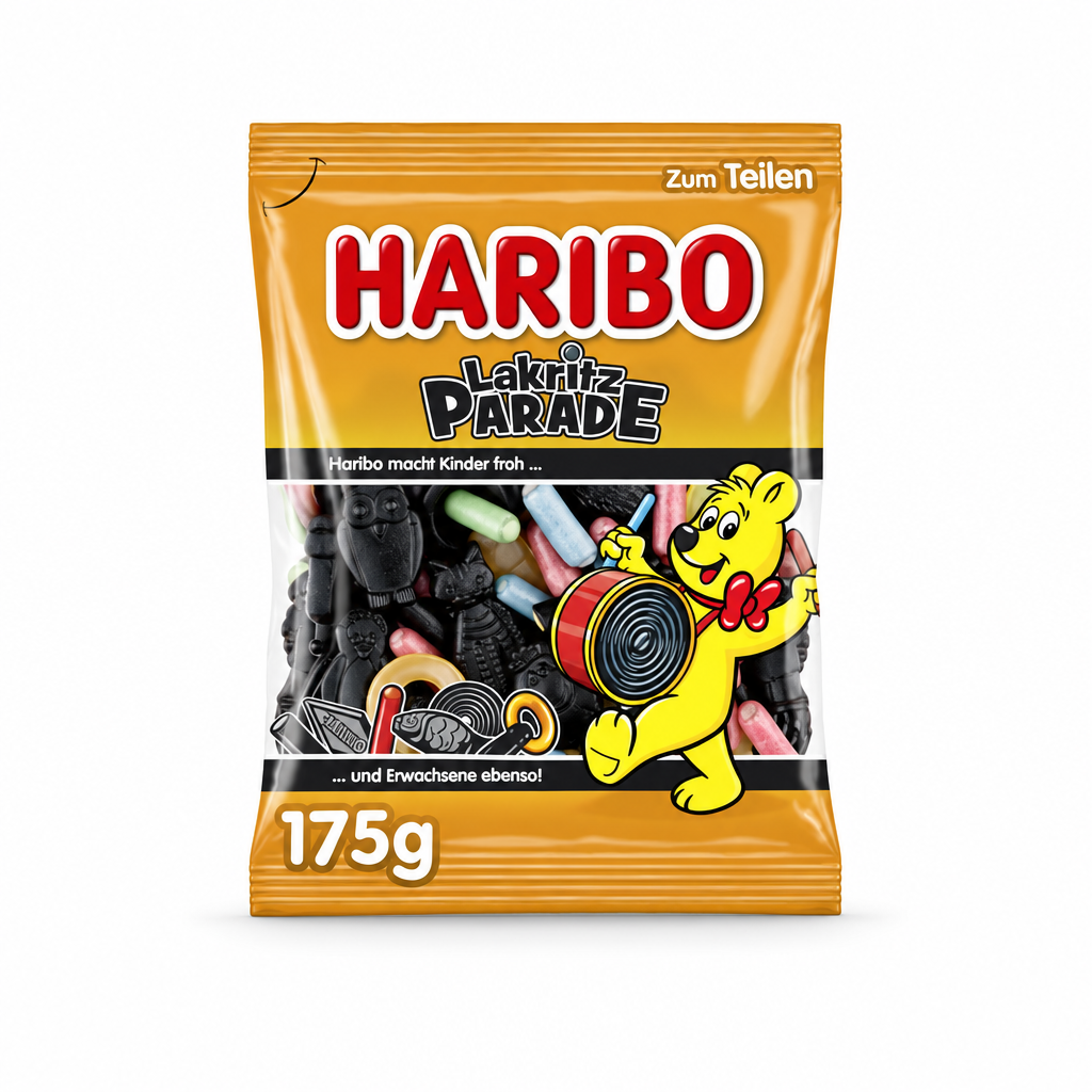 Haribo Lakritz Parade assorted licorice, 175 g bag, front view