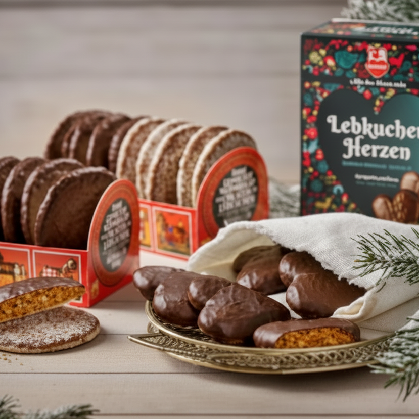 Lebkuchen Schmidt Classics with Heart assortment on a festive table