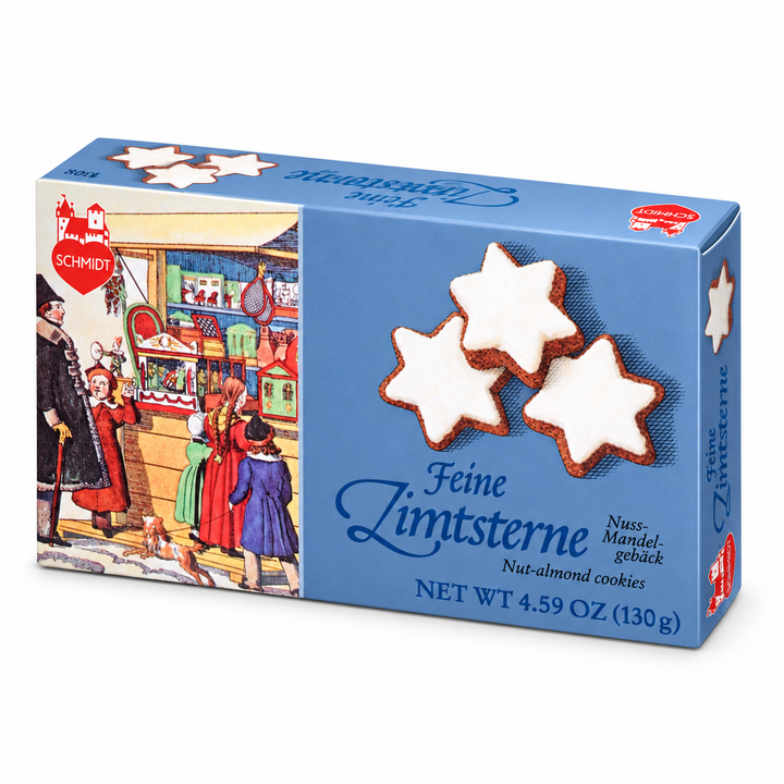 Lebkuchen Schmidt Zimsterne 130 g box with glazed cinnamon-star cookies