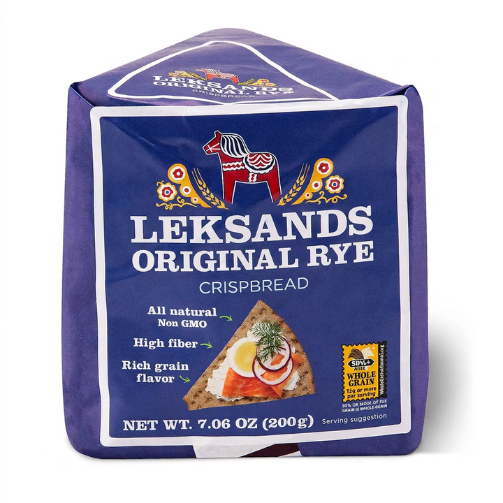 Packaged crispbread with Leksands Original Rye branding on a white background