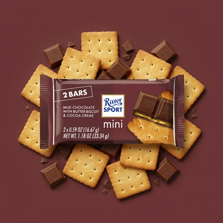 Ritter Sport 2 pack Milk Chocolate Mini Bars with Butter Biscuits and Creme