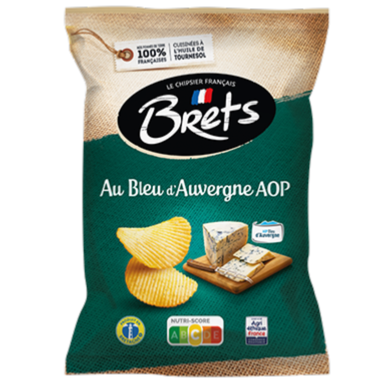 Brets Bleu d'Auvergne AOP potato chips in a 125 g bag