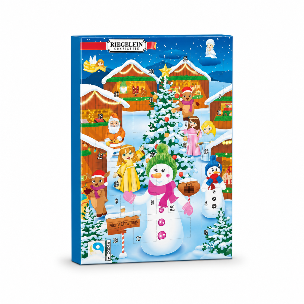 Riegelein Advent Calendar Choose Angel or Christmas Market package on a white background
