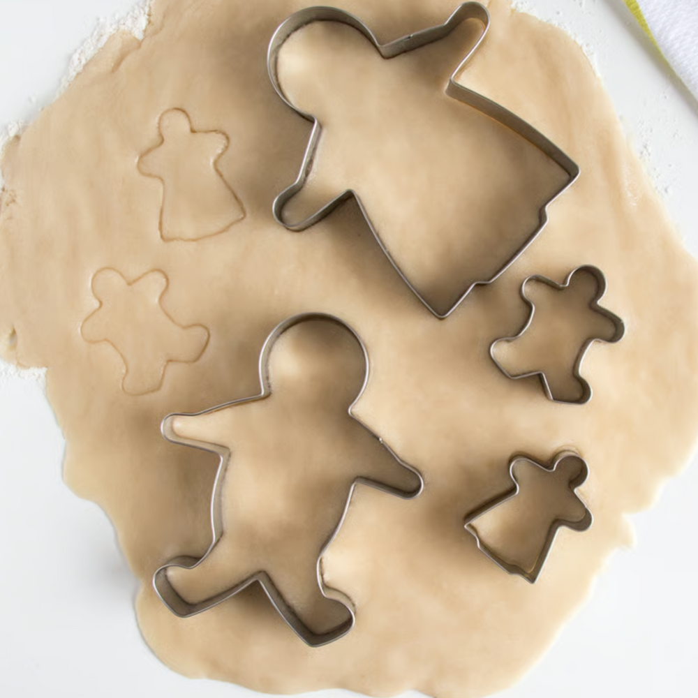 Fox Run gingerbread family cookie cutters on rolled dough