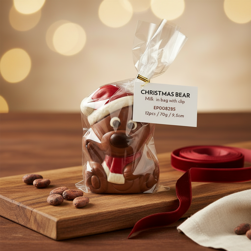 Ickx hollow milk chocolate Christmas bear, 70 g, in a clear gift bag