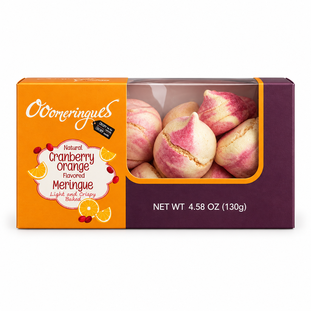 OooMeringues Cranberry Orange meringues box on a white background