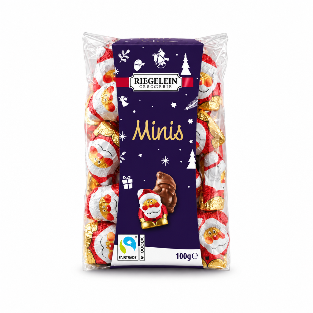 Riegelein Mini Solid Santas chocolate bag on a white background