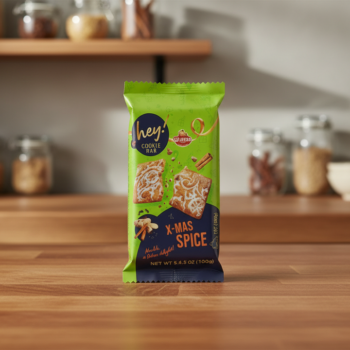 Hex X-Mas Spiced Food Gingerbread Cookie Bar packaging on a white background