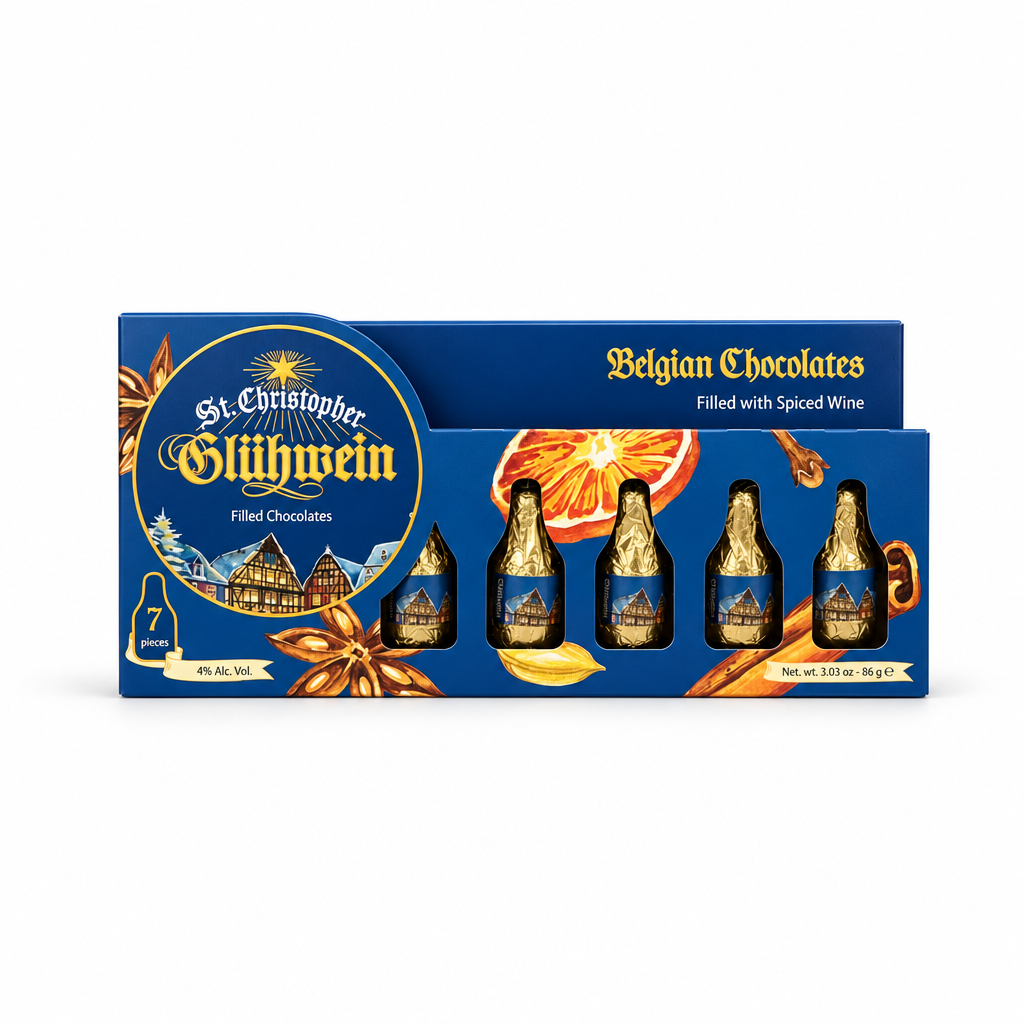St. Christopher Glühwein-filled chocolate bottles, 7-piece 86 g box