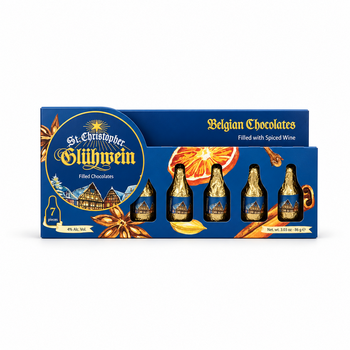 St. Christopher Glühwein-filled chocolate bottles, 7-piece 86 g box