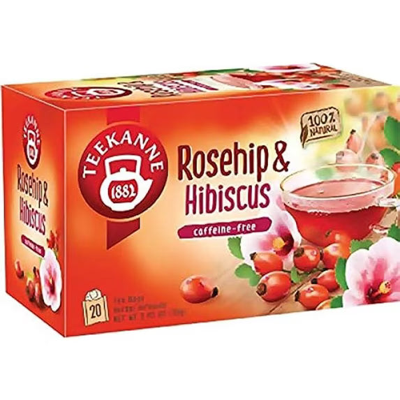 Teekanne Rosehip & Hibiscus caffeine-free tea in a 20-bag box