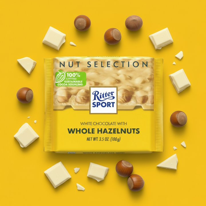 Ritter Sport White Chocolate Bars with Whole Hazelnuts