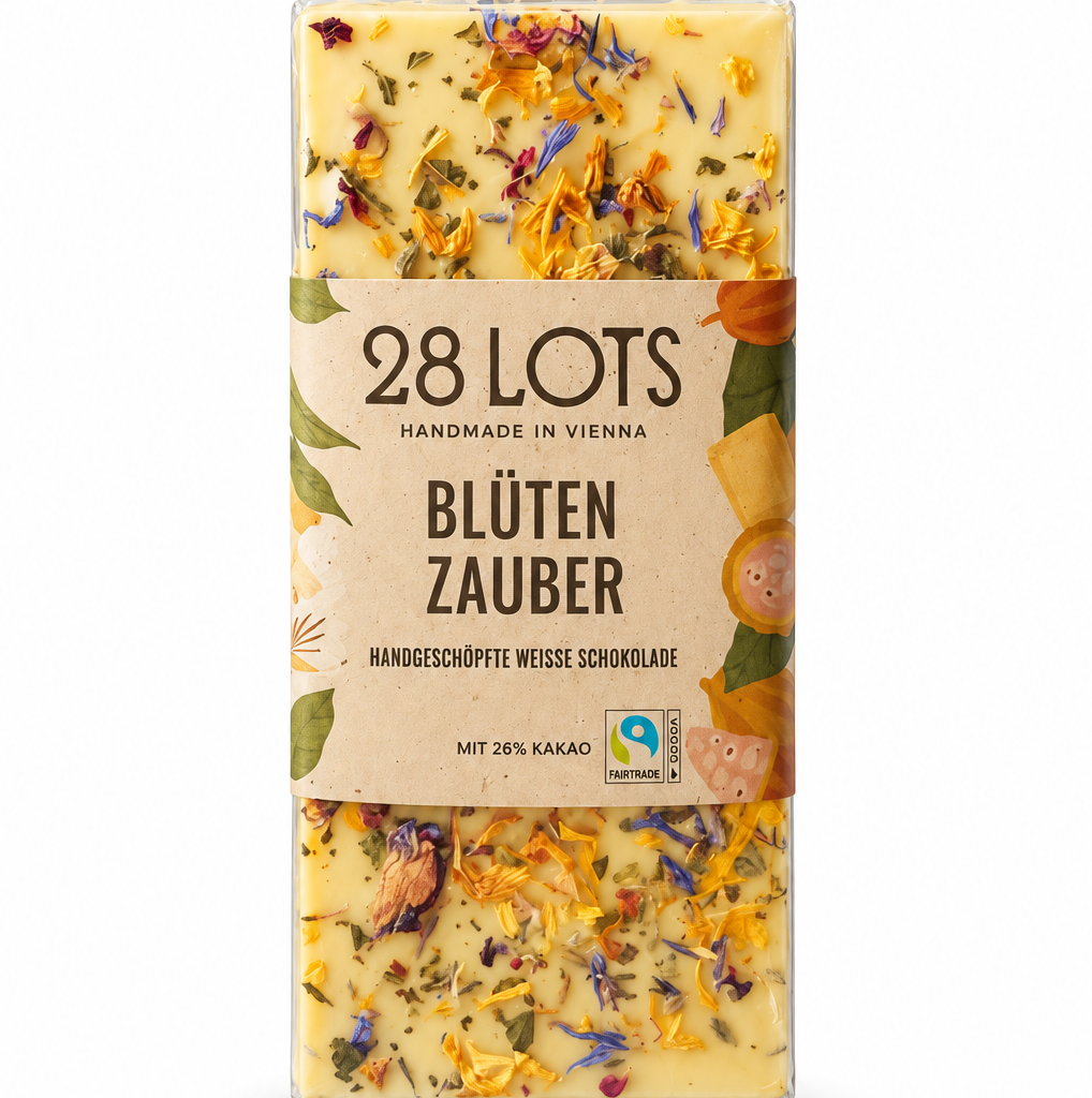 28 Lots White Floral Magic, 85 g white chocolate bar on white