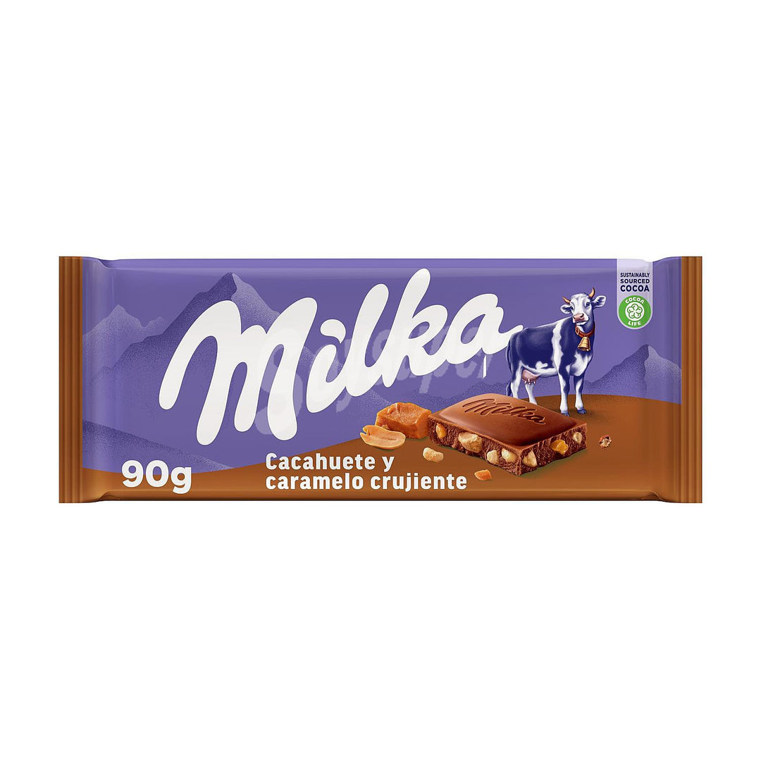 Milka Peanut and Caramel chocolate bar 90g package