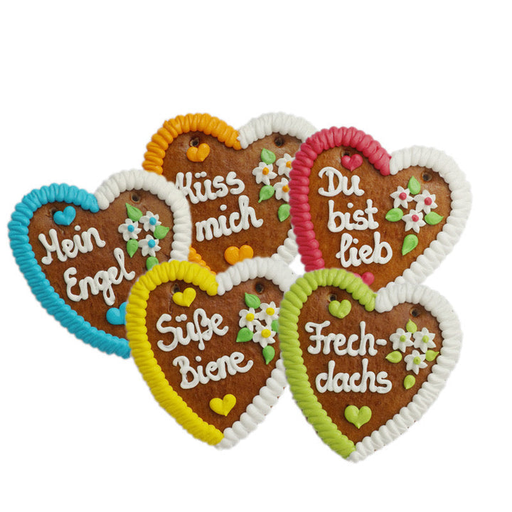 Assortment of five decorated Munich Oktoberfest Lebkuchen hearts