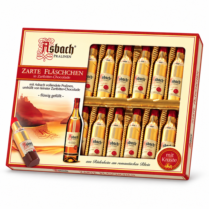 Asbach Brandy Chocolate Bottles 20-piece Gift Box on white background
