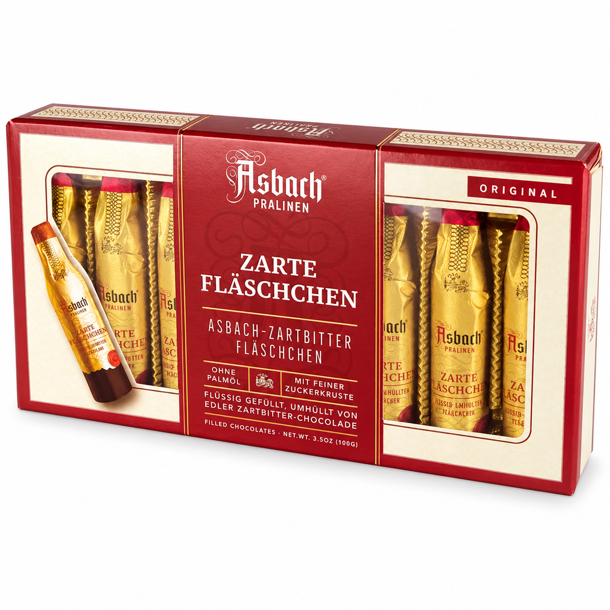 Asbach Brandy Chocolate Bottles 8-piece Gift Box on white background