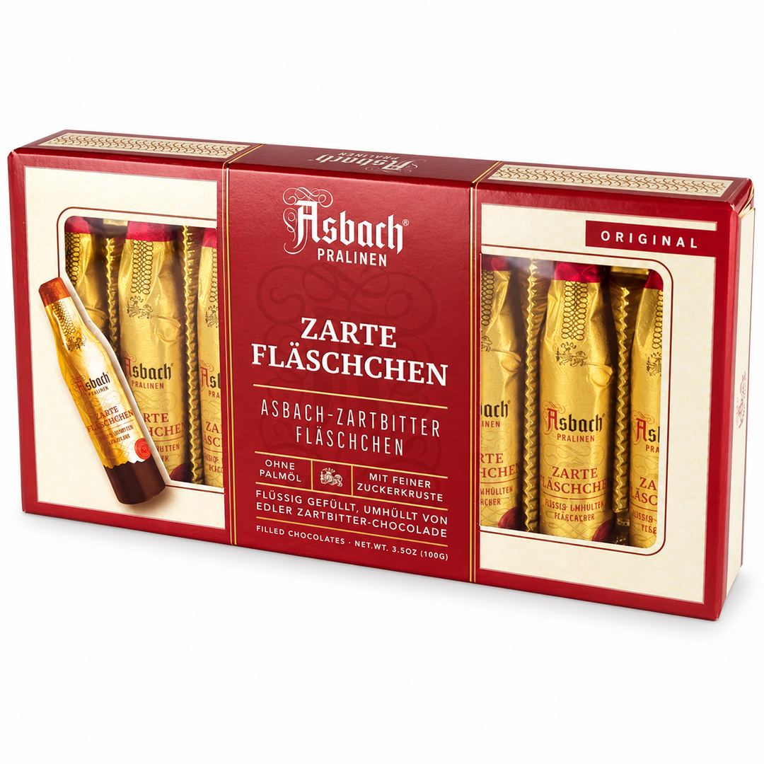 Asbach Brandy Chocolate Bottles 8-piece Gift Box on white background