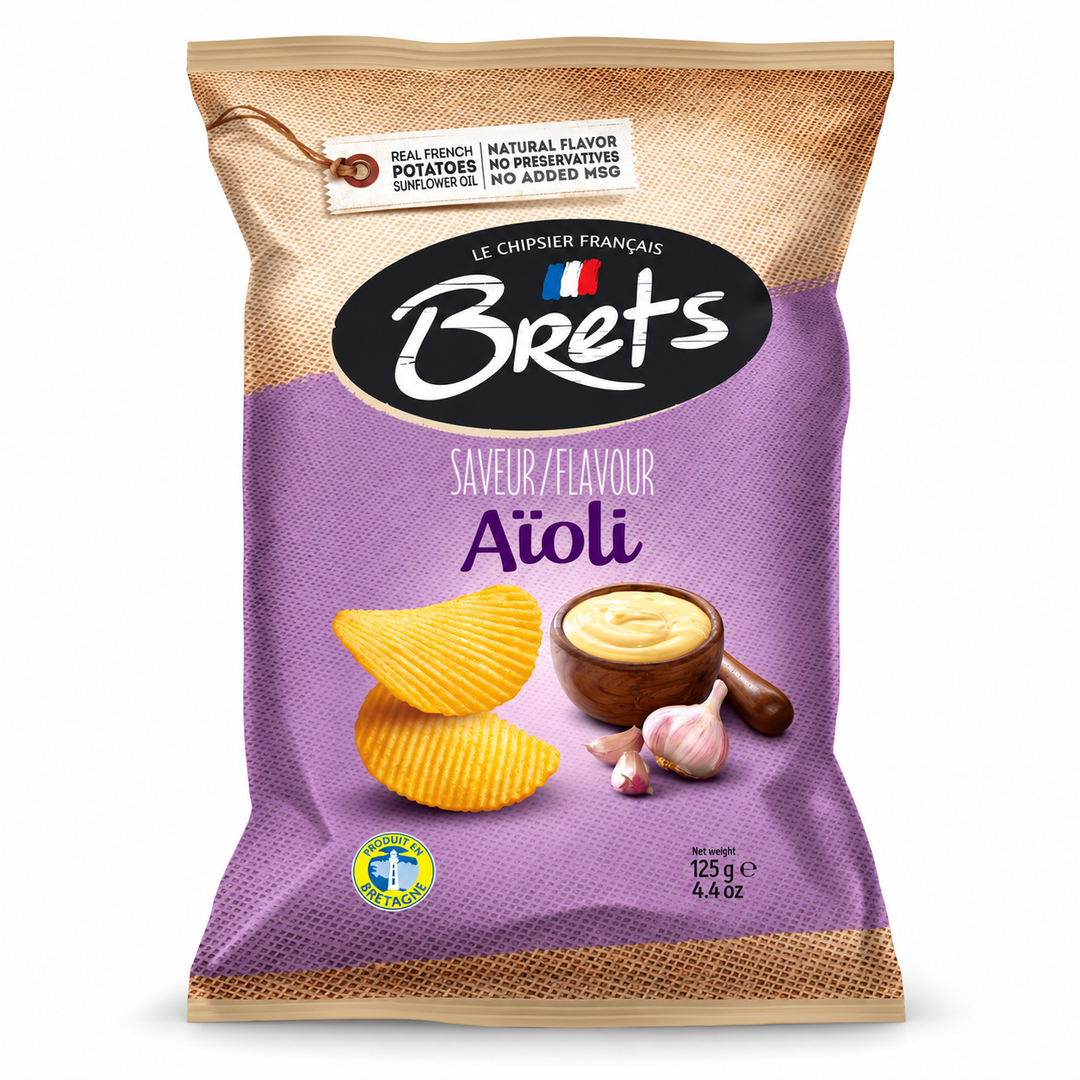 Bret's Aïoli flavor potato chips 125 g bag, front view