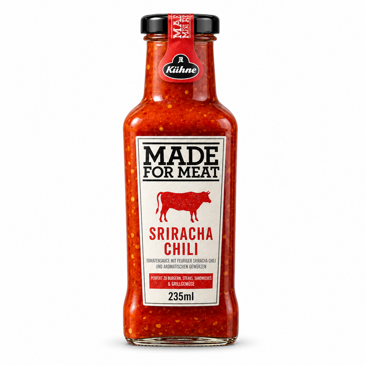 Kühne Made for Meat Sriracha Chili Sauce 235 ml bottle on white
