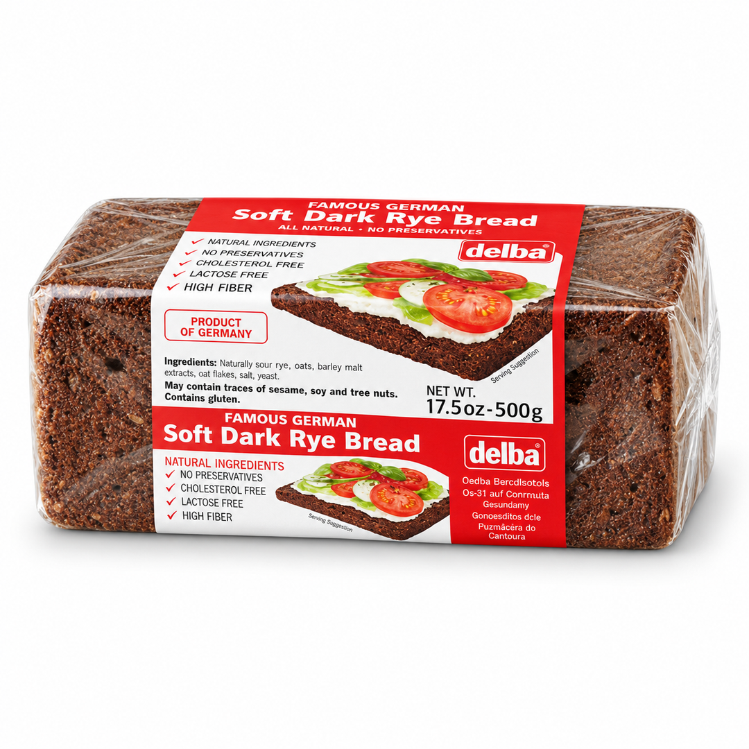 Delba soft dark rye bread 500 g loaf, front view