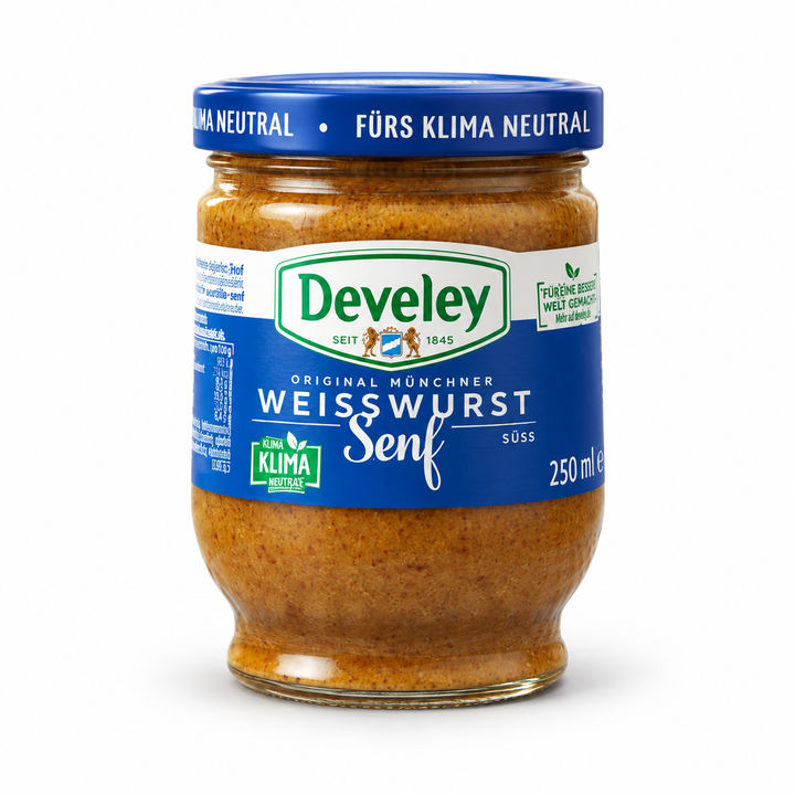 Develey Sweet Munich Mustard, 250 ml jar, front view