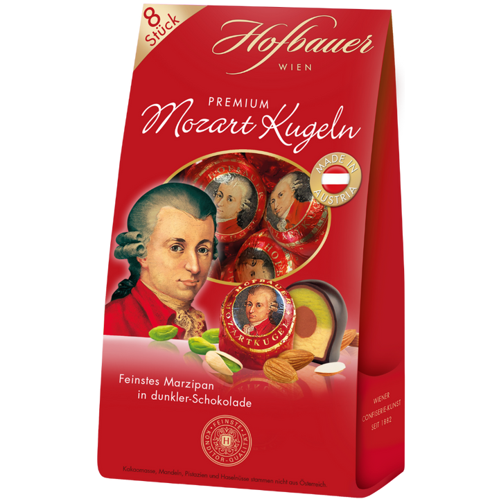 Hofbauer dark chocolate Mozart Balls, 160 g red 8-piece box