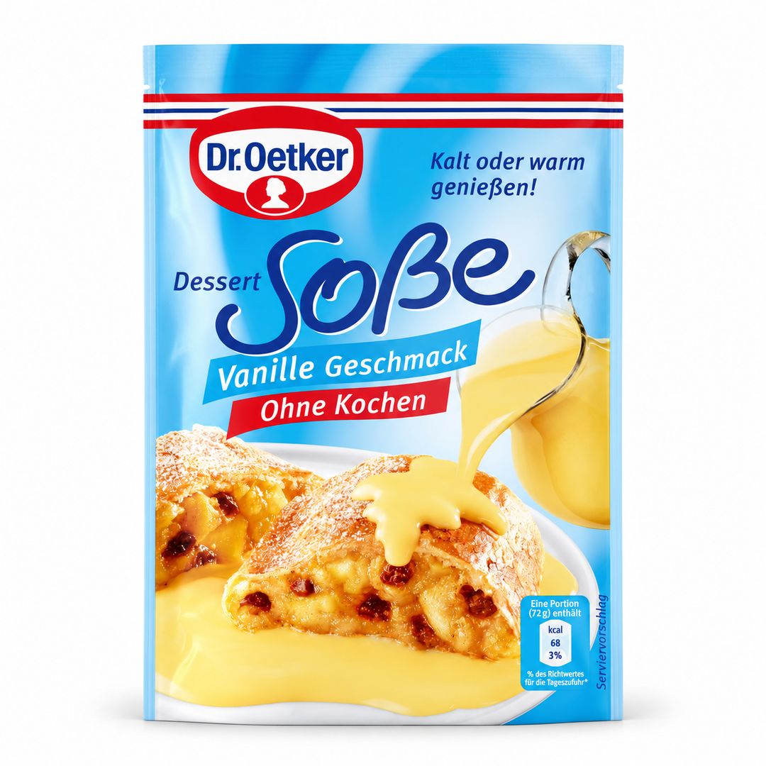 Dr. Oetker vanilla dessert sauce mix pouch front