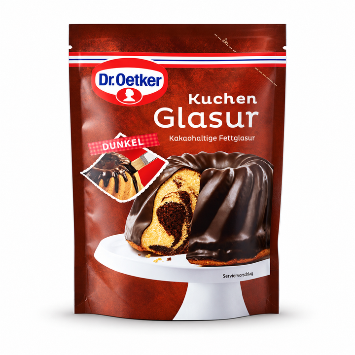 Dr. Oetker Kuchenglasur Dunkel dark cake icing, 125 g pouch front