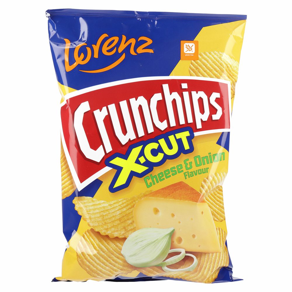 Lorenz Crunchips Cheese and Onion potato chips 130g package