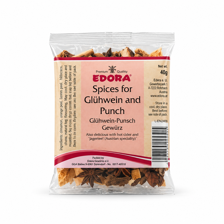Edora Glühwein and punch spice packet on a white background