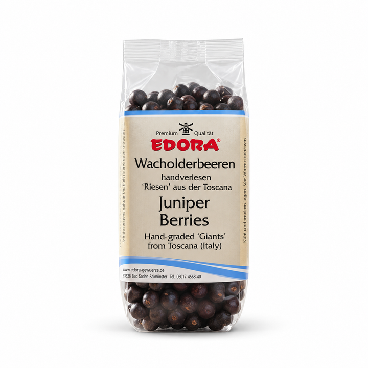 Edora Juniper Berries clear bag, front view