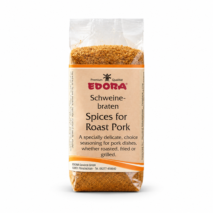 Edora Roast Schweinebraten (Pork) Seasoning product packaging centered on a white background