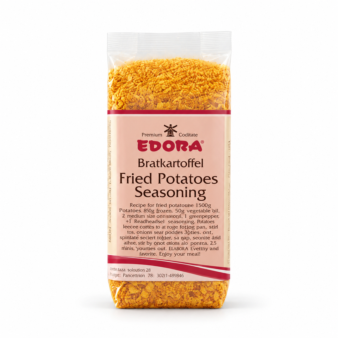 Edora Fried Potatoe Seasoning product packaging centered on a white background