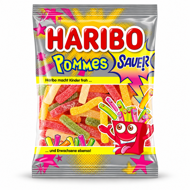 Haribo Sauer (Sour) Pommes on a pure white background