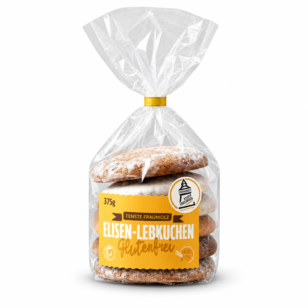 Fraunholz Gluten Free Assorted Elisen Lebkuchen product packaging centered on a white background