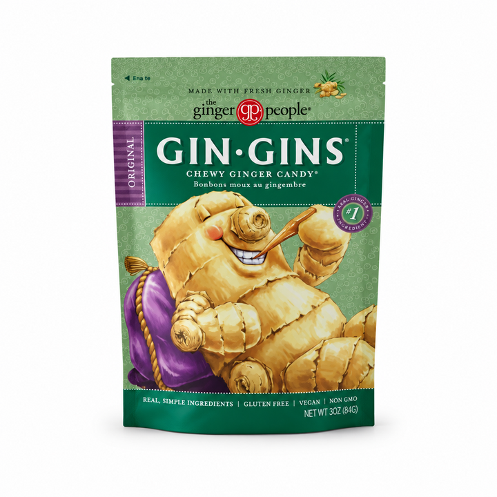 Ginger People Gin Gins Chewy Ginger Candy bag on a white background