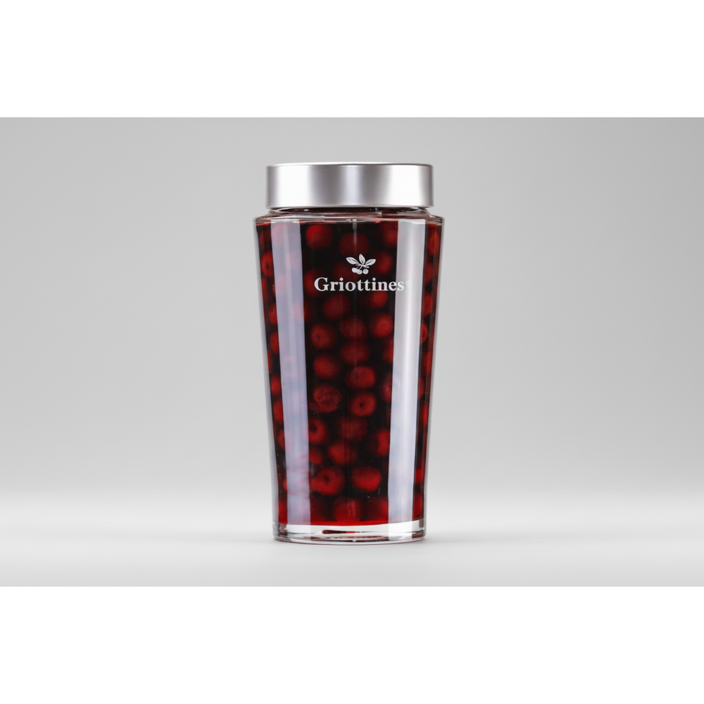 Peureux Griottines cherries in liqueur 1 L Conique jar, front view