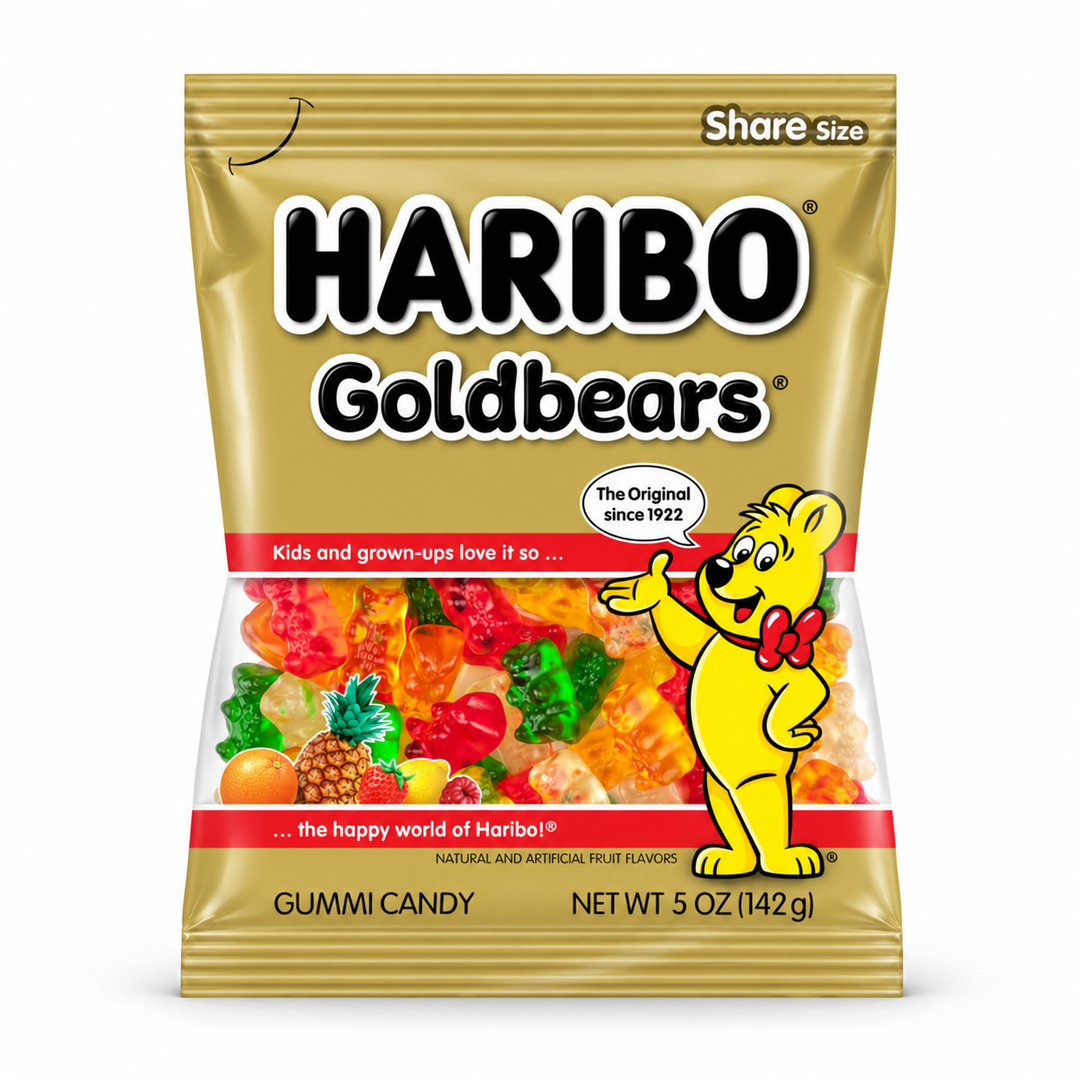 Haribo Goldbears gummy candy 5 oz bag on a white background