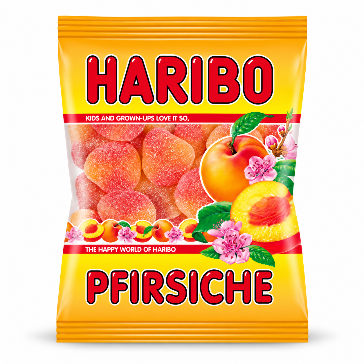 Haribo Pfirsiche peach gummy candy 175 g bag, front view