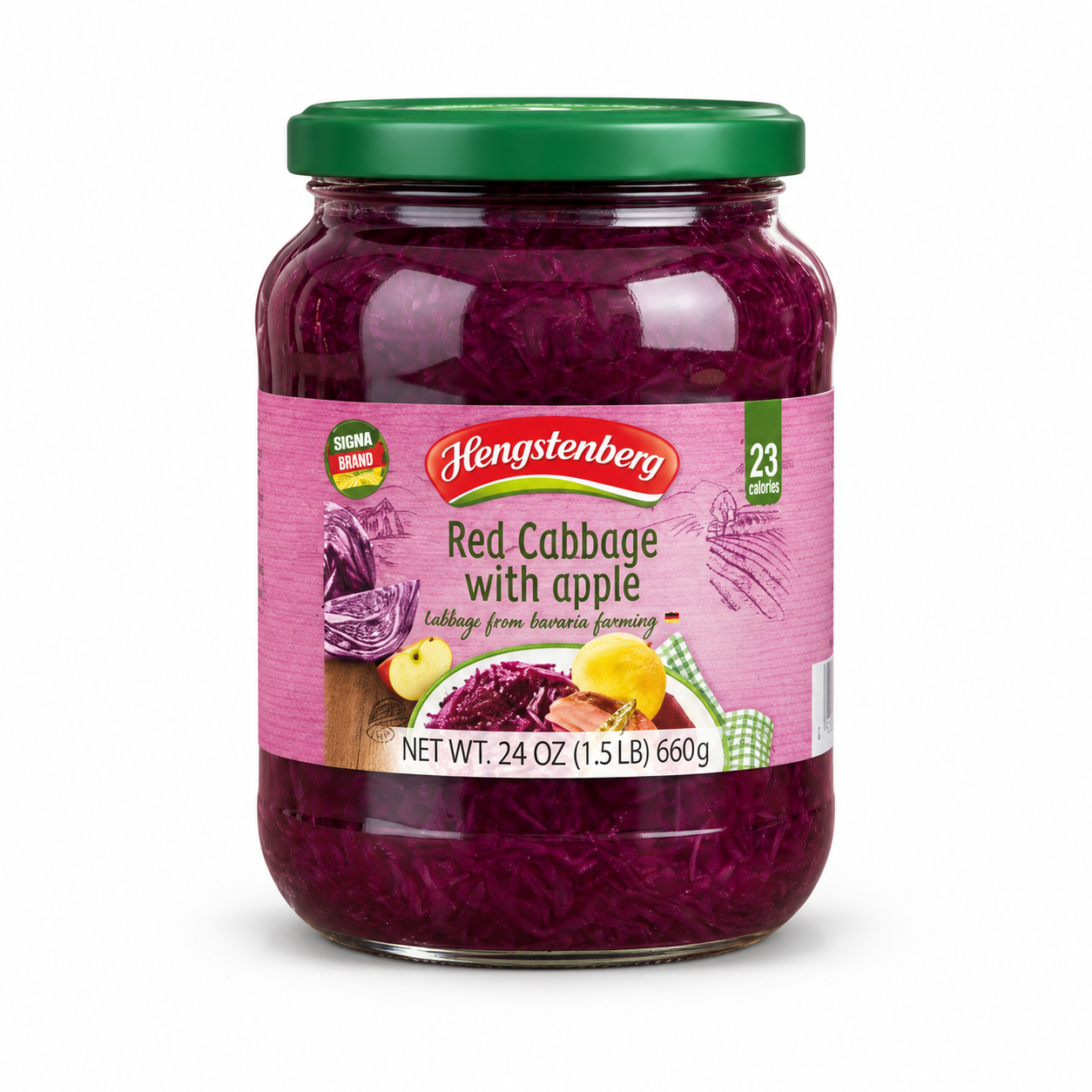 Hengstenberg Bavarian Red Cabbage & Apple in Jar product packaging centered on a white background