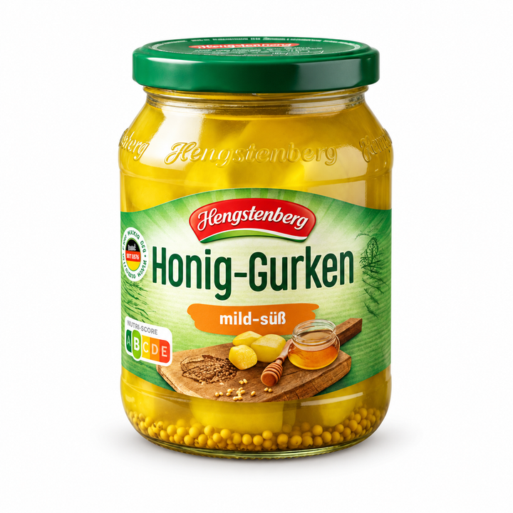 Hengstenberg Honig-Gurken honey pickles jar, front view