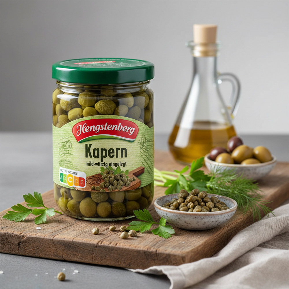 Hengstenberg Mild Capers jar in a kitchen scene