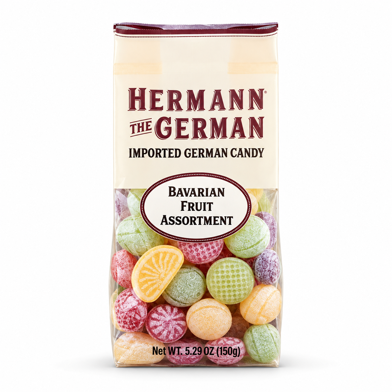 Hermann the German Bavarian Fruit Assortment Candy, 150 g bag, front view