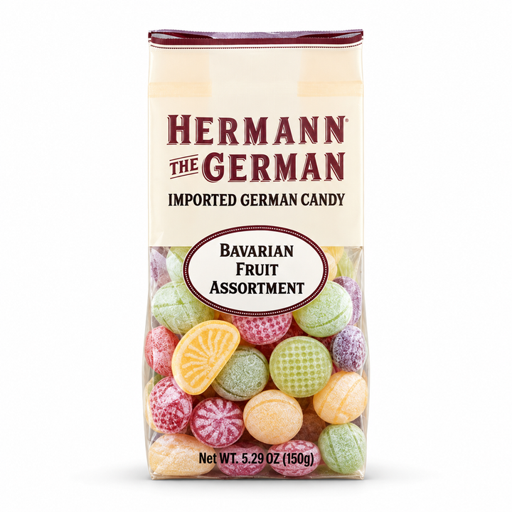 Hermann the German Bavarian Fruit Assortment Candy, 150 g bag, front view